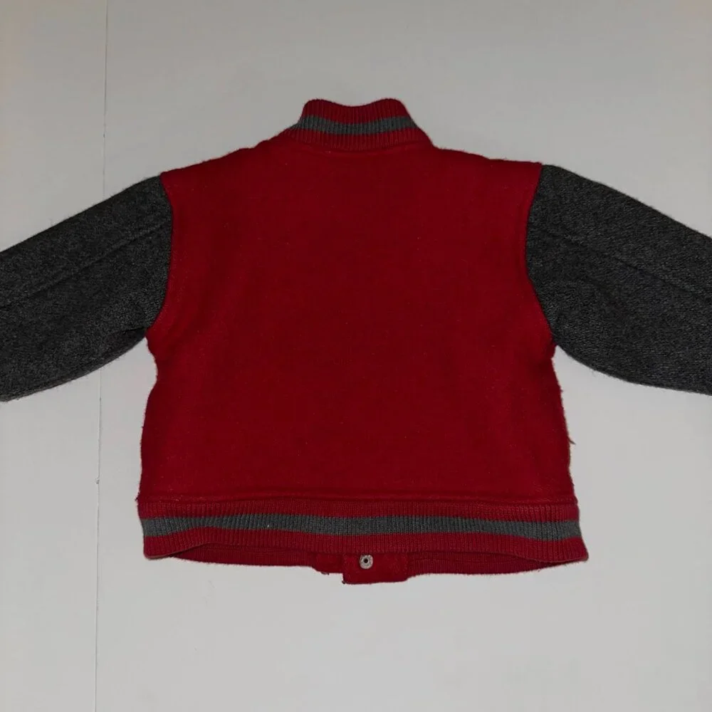 Vintage Baby Gap Varsity Jacket 12-24 months red gray Bomber Snap Wool Coat 1996